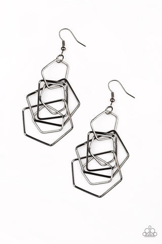 Five-Sided Fabulous - Black Earrings