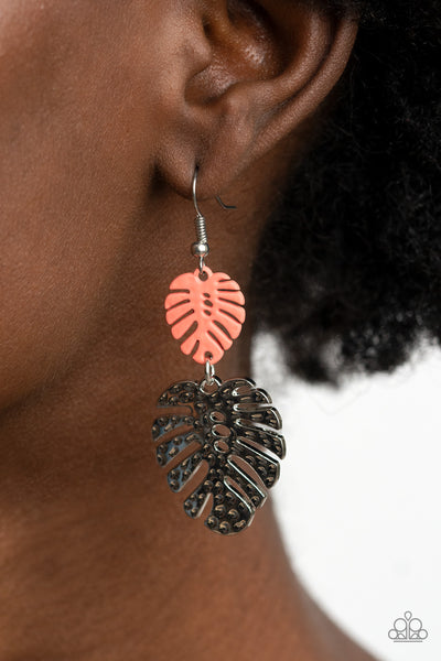 Palm Tree Cabana - Orange Earrings