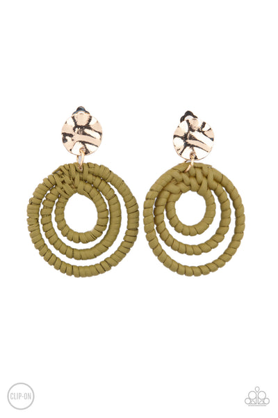 Whimsically Wicker - Green Earrings