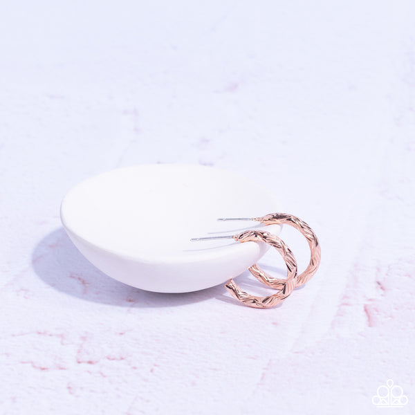 Triumphantly Textured - Rose Gold Mini Hoop Earrings